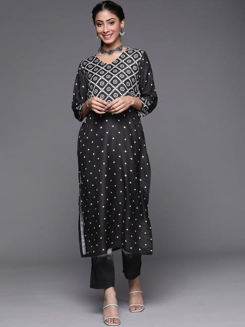 varanga black printed kurta pant set with dupatta