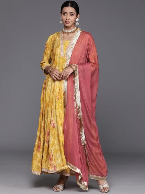 varanga yellow printed anarkali kurta