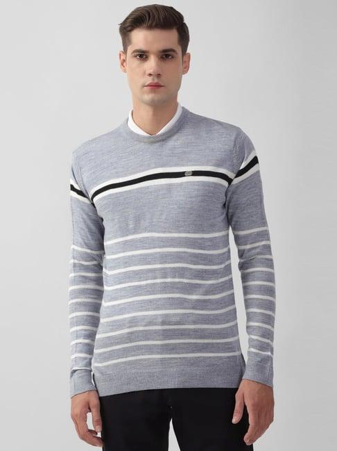 peter england grey regular fit striped sweater