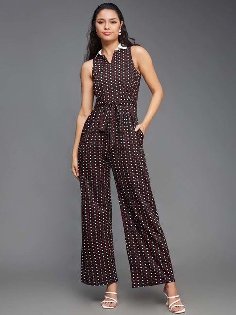 miss chase black cotton polka dots jumpsuit