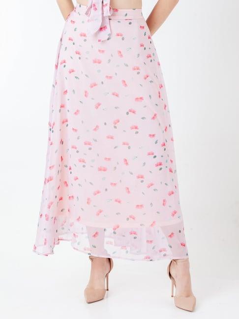 zink london pink printed maxi skirt