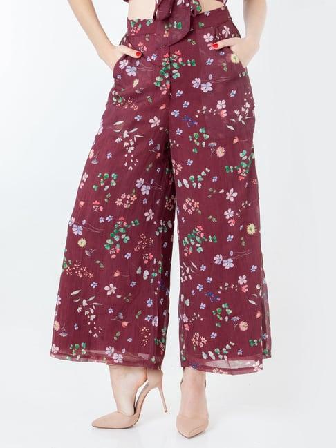 zink london maroon printed flared pants