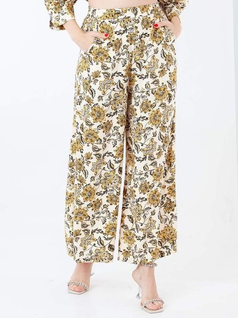 zink london cream printed flared pants