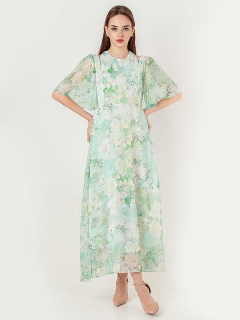 zink london green printed maxi dress