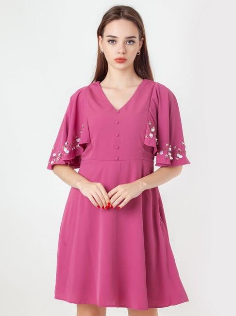 zink london purple embroidered a-line dress