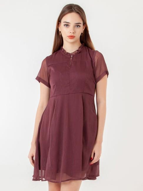 zink london purple self pattern a-line dress