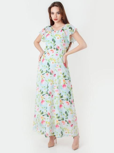 zink london blue printed maxi dress