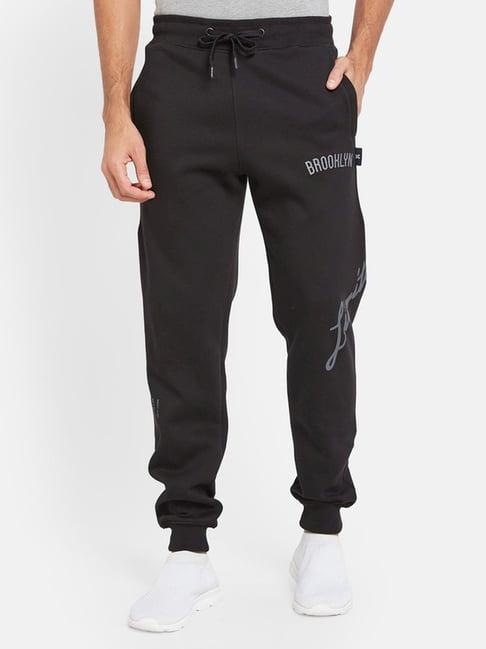 octave black regular fit print joggers