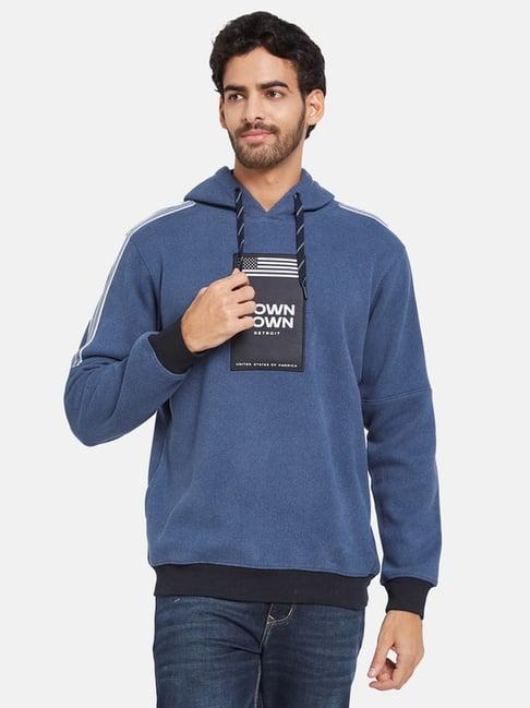 octave blue regular fit colour block hooded sweatshirt