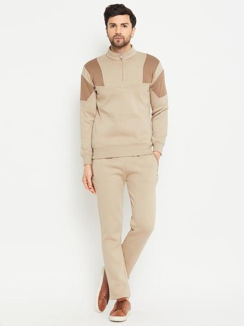 okane beige regular fit colour block tracksuit