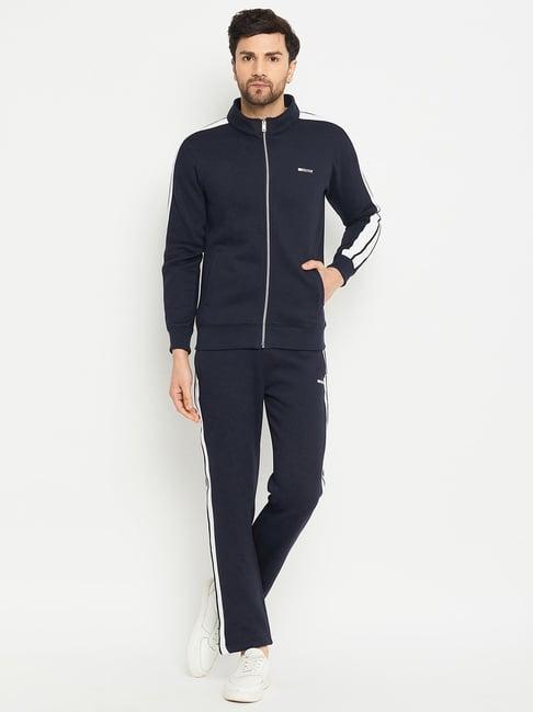 okane navy blue regular fit colour block tracksuit