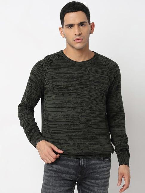 spykar green regular fit self design sweater