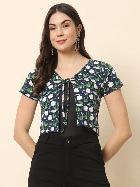 trend arrest navy floral print shrug