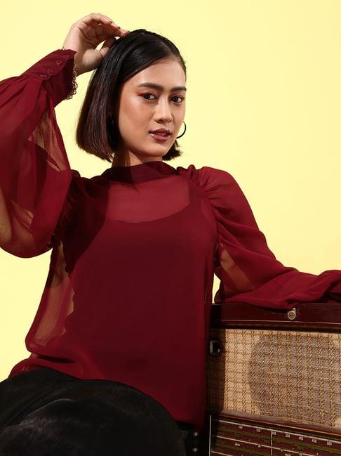 anvi be yourself maroon regular fit top