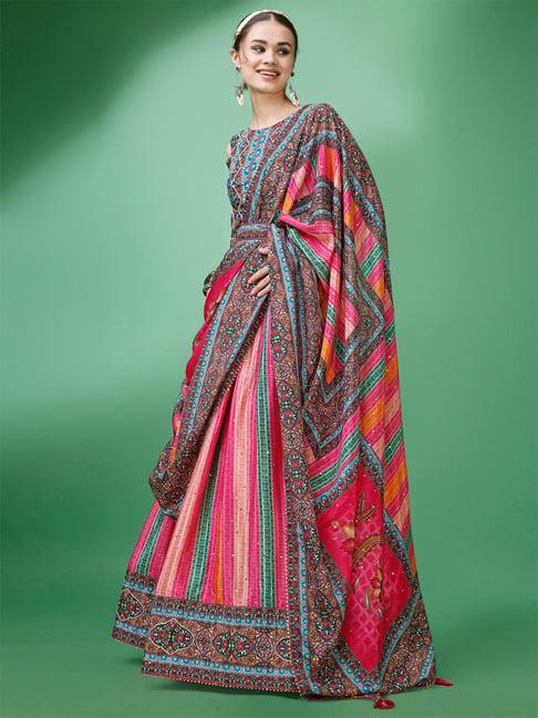 purvaja pink printed semi stitched lehenga & unstitched blouse with dupatta