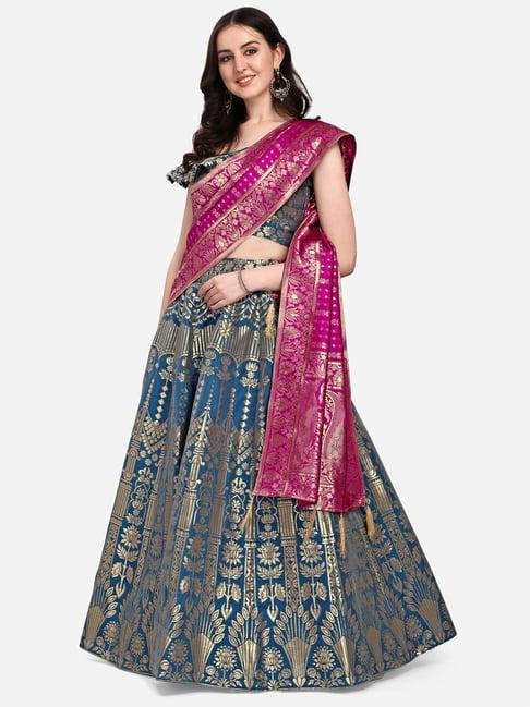 purvaja grey printed stitched lehenga & unstitched blouse with dupatta