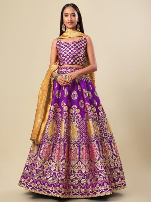 purvaja purple printed stitched lehenga & unstitched blouse with dupatta