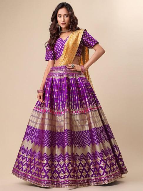 purvaja purple printed stitched lehenga & unstitched blouse with dupatta