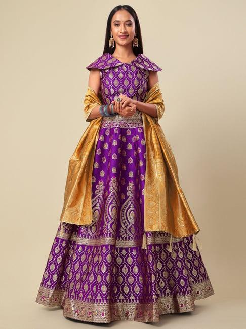 purvaja purple printed stitched lehenga & unstitched blouse with dupatta