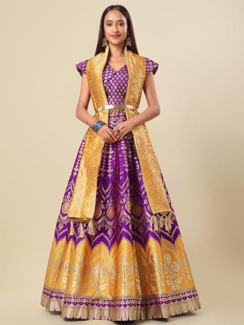 purvaja purple floral print stitched lehenga & unstitched blouse with dupatta