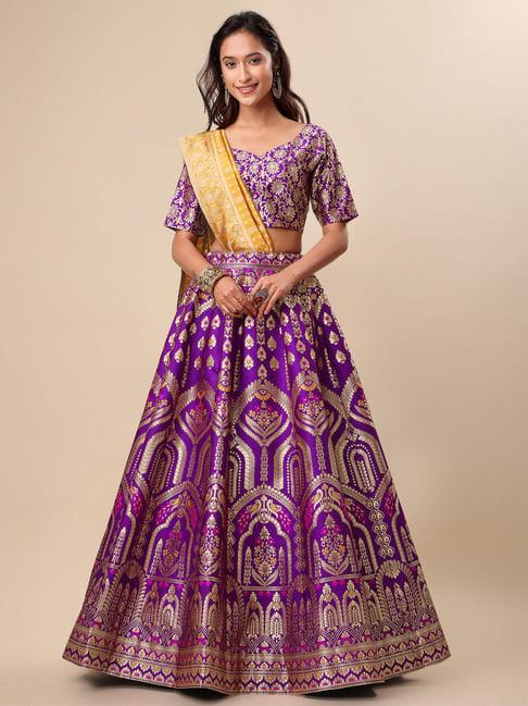 purvaja purple floral print stitched lehenga & unstitched blouse with dupatta