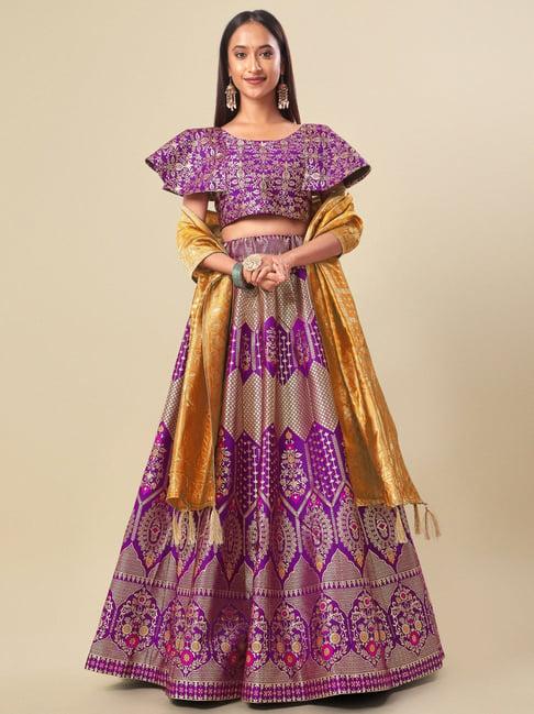 purvaja purple floral print stitched lehenga & unstitched blouse with dupatta