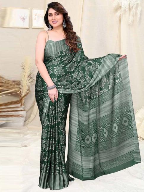 mirchi fashion green floral print saree with unstitched blouse