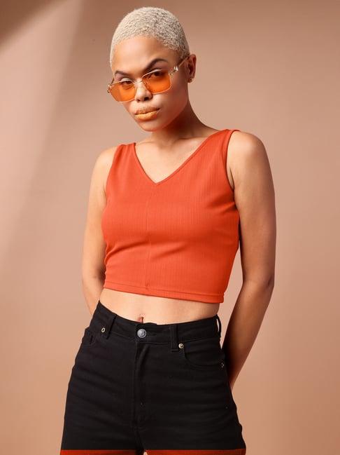 purvaja orange regular fit crop top