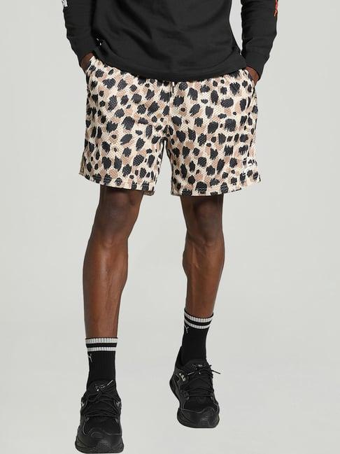 puma uptown stick to it beige relaxed fit printed shorts