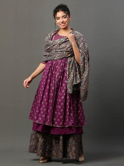 aurelia grey floral print dupatta