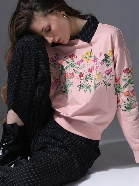 vero moda pink cotton floral print sweatshirt