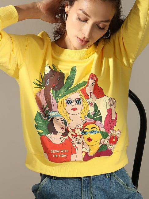 vero moda yellow cotton printed sweatshirt