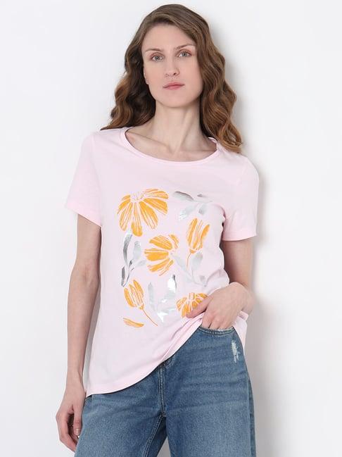 vero moda pink cotton floral print t-shirt