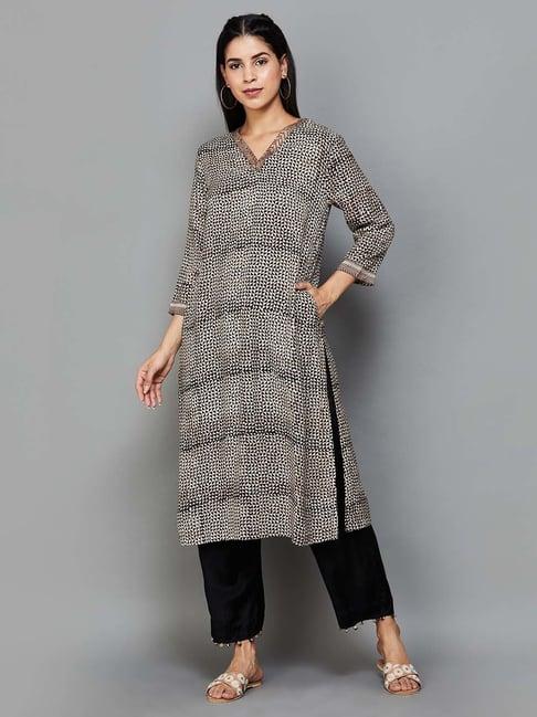 melange by lifestyle black printed straight kurta