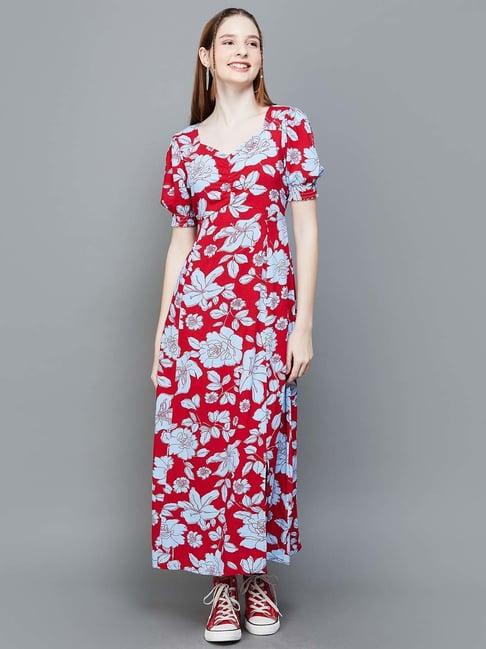 fame forever by lifestyle red floral print maxi dress