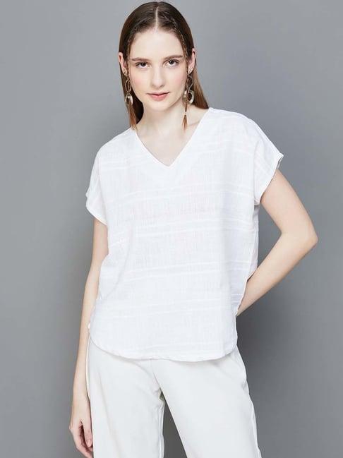 colour me by melange white striped top