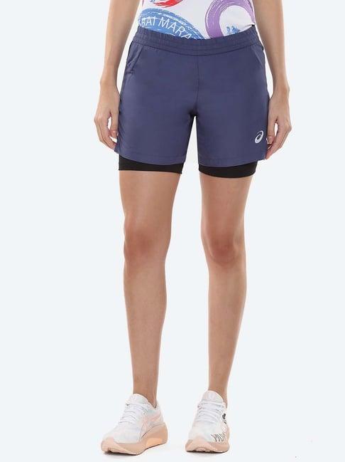 asics blue logo print sprinter shorts