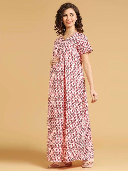 momtobe red print maternity nighty