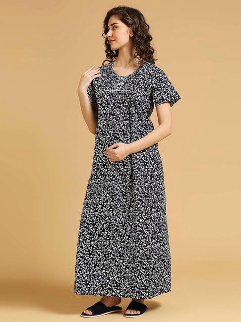 momtobe navy print maternity nighty