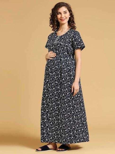 momtobe navy print maternity nighty