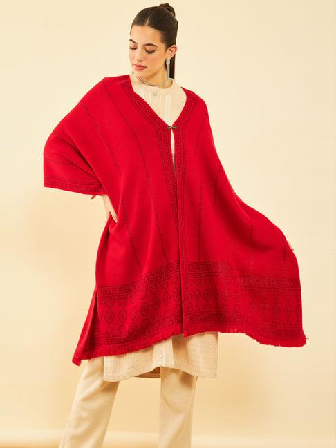 soch red woven pattern shawl