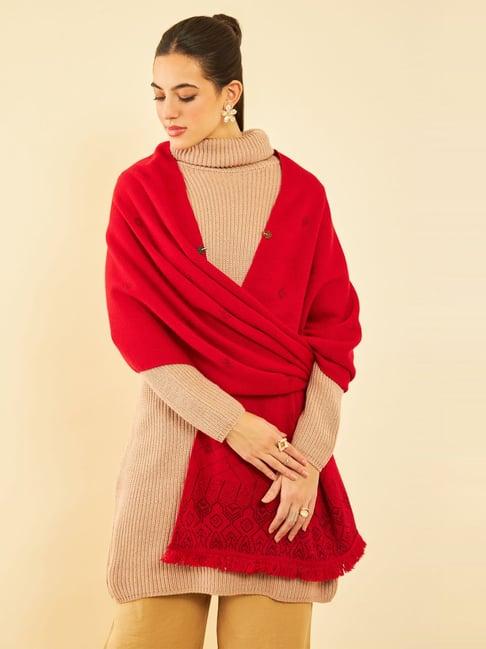 soch red woven pattern shawl