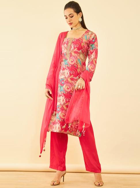 soch pink floral print unstitched dress material