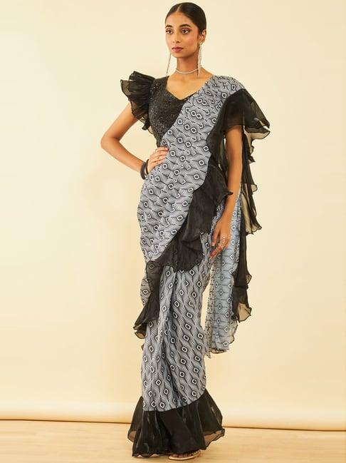 soch black printed ready to wear saree with blouse