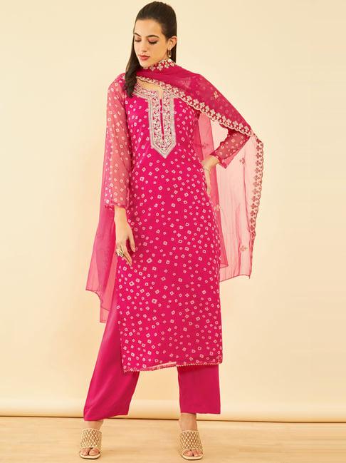 soch fuchsia pink embroidered unstitched dress material