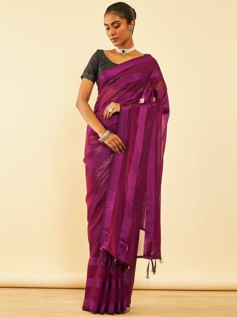 soch purple striped saree with unstitched blouse