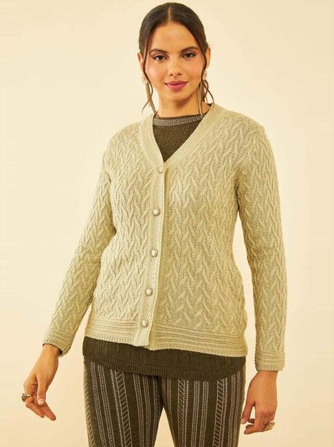 soch green crochet pattern cardigan