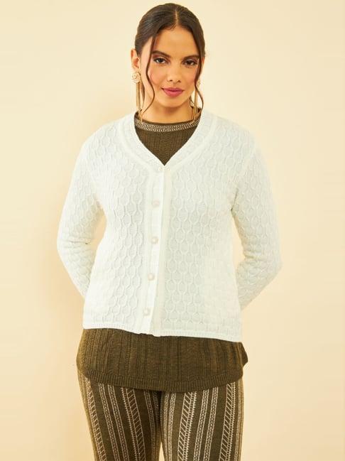 soch white crochet pattern cardigan