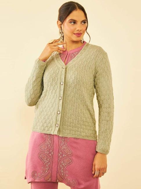 soch green crochet pattern cardigan