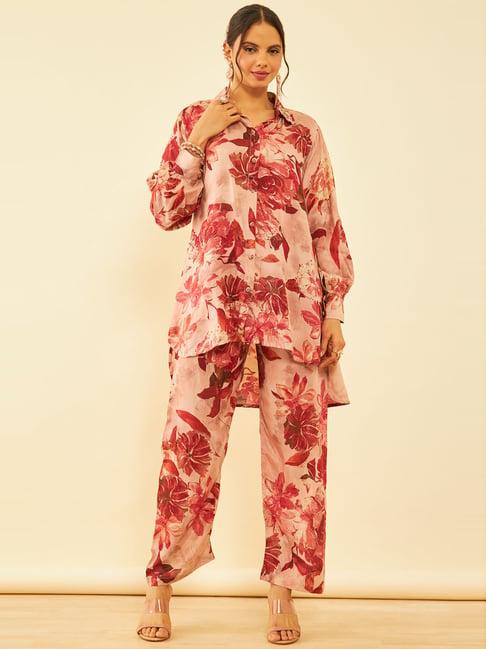 soch peach floral print shirt pant set